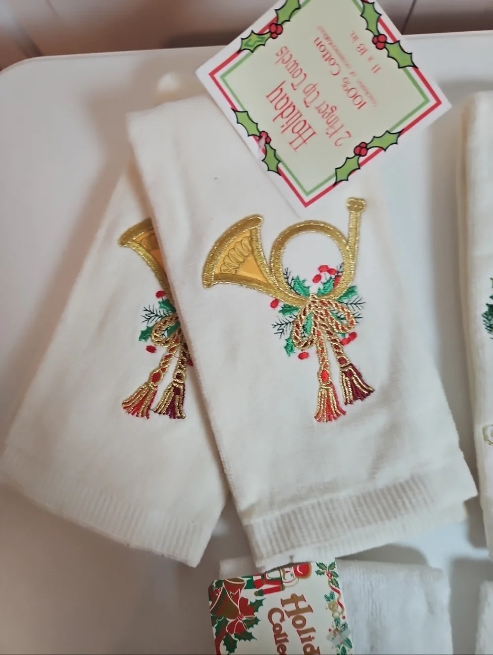 Lot of 7 Holiday Fingertip Holiday Hand Towels Christmas Cotton Bathroom